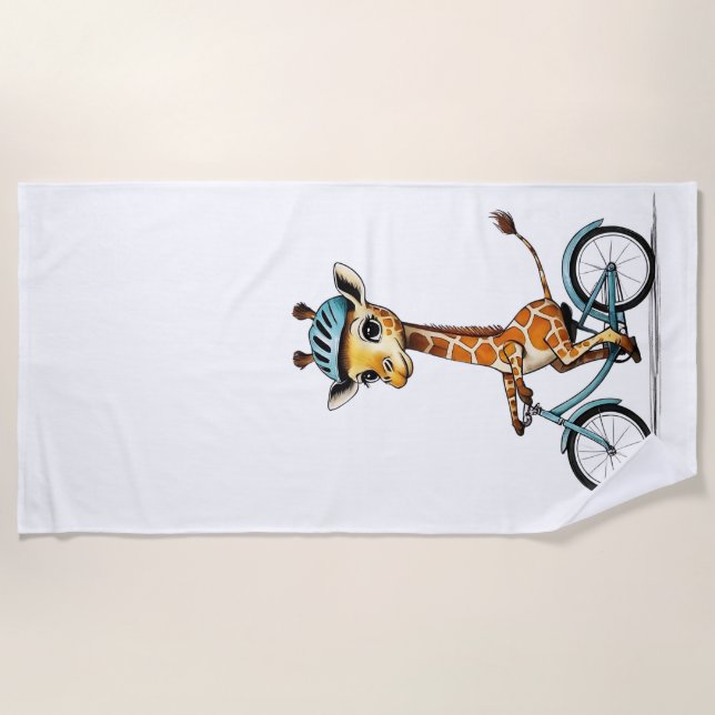 Toalha De Praia Girafa Andando Bicicleta - Arte Lápis Desenhada à  (Frente)