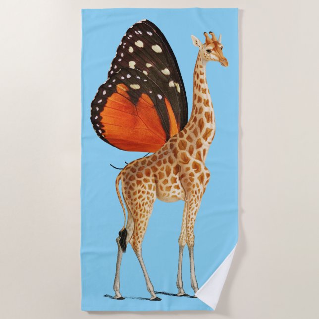 Toalha De Praia Girafa-asa-borboleta (BLUE BKGRD) (Frente)