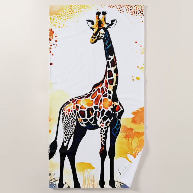 Toalha De Praia Giraffe Savannah Art (Frente)