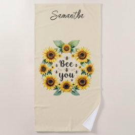 Toalha De Praia Girassóis Monogramados Abelhas Você Amarelo
