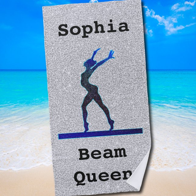 Toalha De Praia Girls Gymnastics Beam Queen Faux Glitter (Beam Queen Gymnast Design for Girls Who Love the Balance Beam)