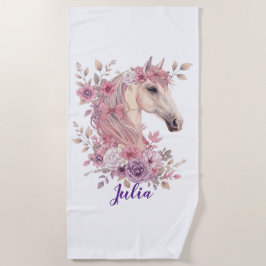 Toalha De Praia Girls Pretty Ponies Pastel Floral Horse
