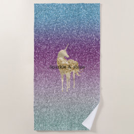 Toalha De Praia Girly Aqua Purple Mint Pink Glitter ombre Unicorn