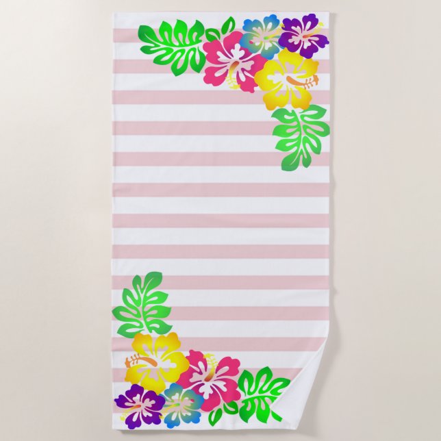 Toalha De Praia Girly, Hawaii Hibiscus, Stripes (Frente)
