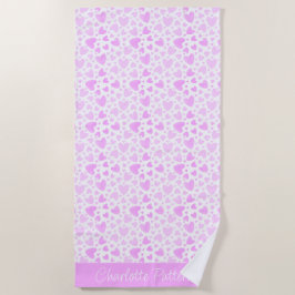 Toalha De Praia Girly Pink Love Hearts Personalised Name Holiday