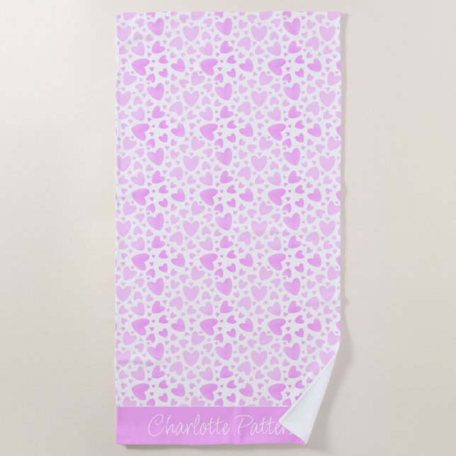 Toalha De Praia Girly Pink Love Hearts Personalised Name Holiday (Frente)