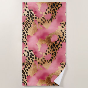 Toalha De Praia Glam Leopardo Dourado rosa