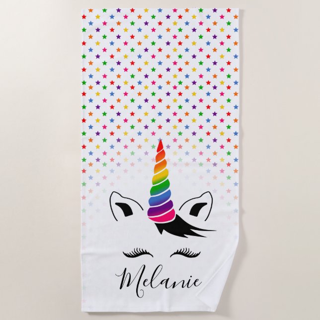 Toalha De Praia Glam Rainbow Unicorn (Frente)