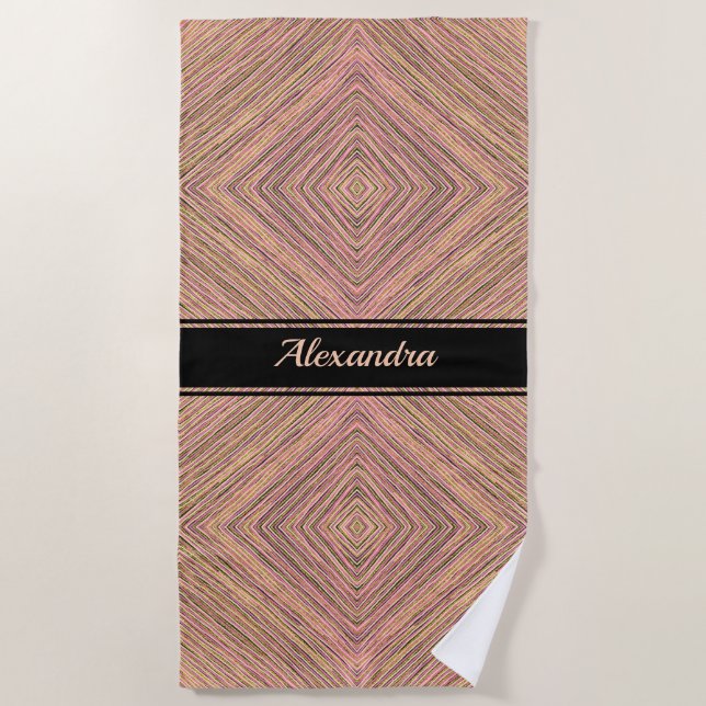 Toalha De Praia Glitter Dourado Amarelo Elegante - Faixa Personali (Frente)