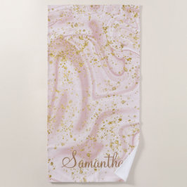 Toalha De Praia Glitter Dourado de espiral branco rosa personaliza
