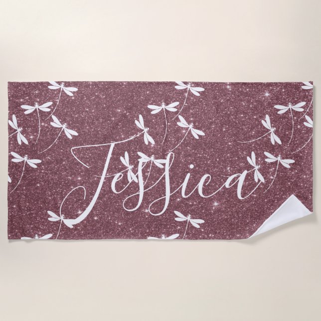 Toalha De Praia Glitter e libélulas personalizadas (Frente)