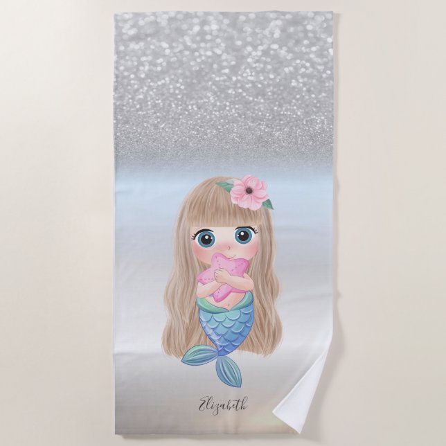 Toalha De Praia Glitter Glitter Bokeh Mermaid Star (Frente)