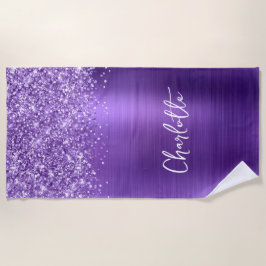Toalha De Praia Glittery Ametyst Purple Glam Name