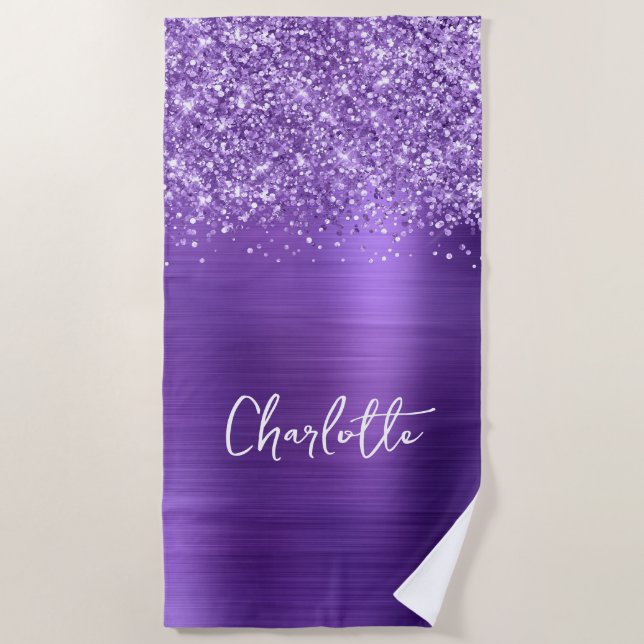 Toalha De Praia Glittery Ametyst Purple Glam Name (Frente)