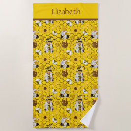 Toalha De Praia Gnomos Personalizados Fazendo Mel Floral Amarelo