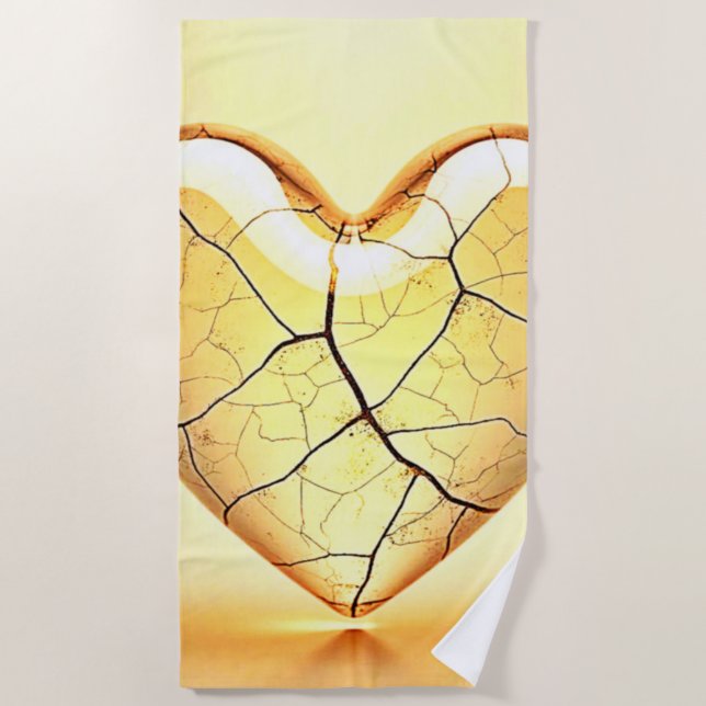 Toalha De Praia Golden Cracked Heart Art (Frente)
