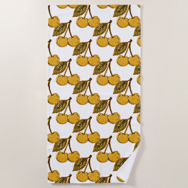 Toalha De Praia Golden Metallic Cherries Pattern (Frente)