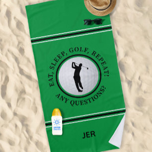 Toalha De Praia Golfer Males Esportivo Pro Golf Ball Verde Preto