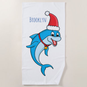 Toalha De Praia Golfinho bonito com desenho animado de Papai Noel