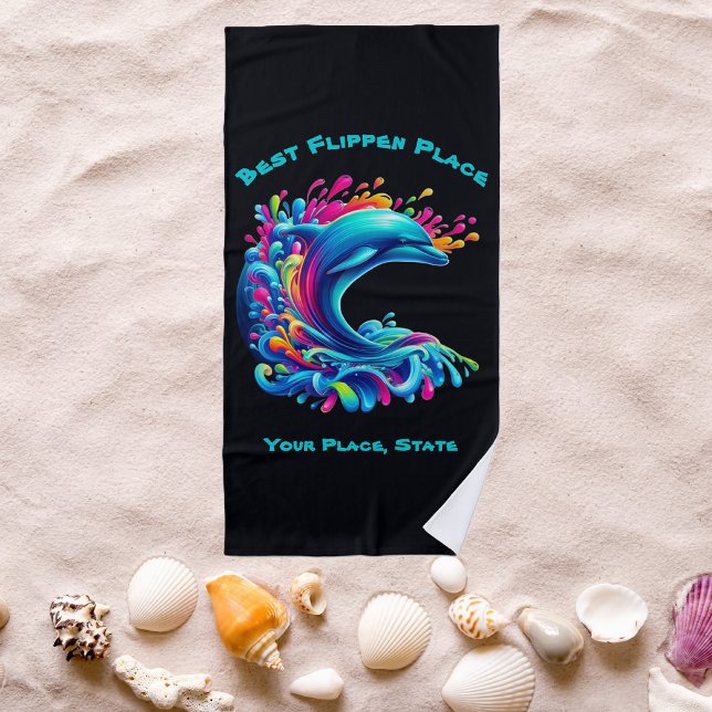 Toalha De Praia Golfinho Colorido (Dolphin-Colorful Dolphin-Beach Towel-Summer Towel-Pool Towel-black)