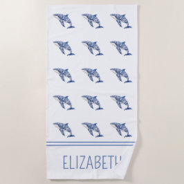 Toalha De Praia Golfinho de Praia Floral Azul Personalizado