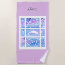 Toalha De Praia Golfinho no nome customizável pastel