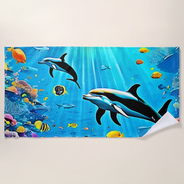Toalha De Praia Golfinhos e Recife: Alegria Submarina (Frente)