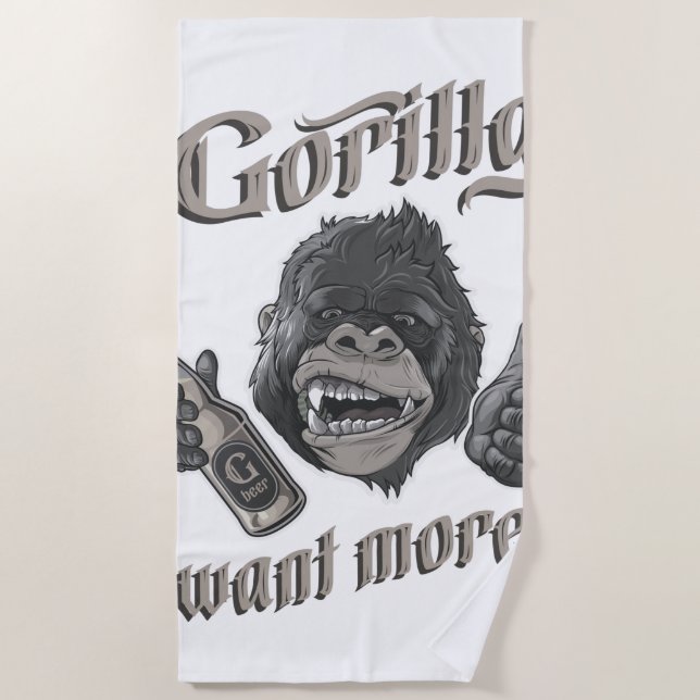 Toalha De Praia Gorilla Beer White Beach Towel (Frente)