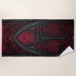 Toalha De Praia Gothic Red Cathedral Window – Dark Ornamental Art