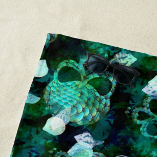 Toalha De Praia Gótica em Aquarela Escala de Sereias Capilhos