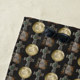 Toalha De Praia Gótica R.I.P. Headstone Celtic Cross Full Moon Art