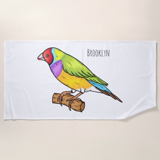 Toalha De Praia Gouldian finch bird cartoon illustration  (Frente)
