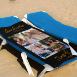 Toalha De Praia Graduação Dourada de Colagem de Fotos Personalizad<br><div class="desc">Toalha personalizada de praia fotográfica para o seu formando! O modelo está preparado para você adicionar 4 de suas fotos favoritas celebrando seus anos de estudo. O modelo de foto exibe suas fotos em uma simples colagem de fotos no estilo de grade. O formando é escrito à mão em ouro...</div>