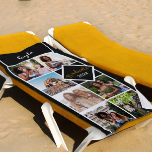 Toalha De Praia Graduação Personalizada Dourada de Colagem de Fo