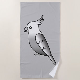 Toalha De Praia Gráfico de Pássaros de Cartoon de Cockatiel em Bra