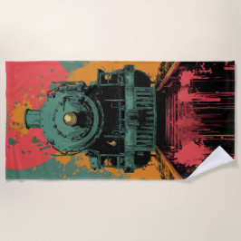Toalha De Praia Gráficos de Trem a Vapor Retro com Cores de Pôr do