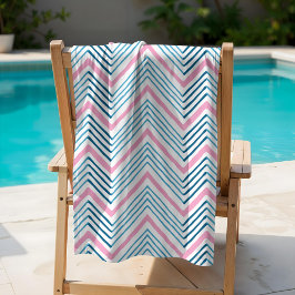 Toalha De Praia Grande Chevron Big Zag em Rosa e Aqua