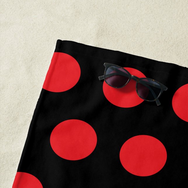 Toalha De Praia Grandes Bolinhas Vermelhas em Preto (In Situ)