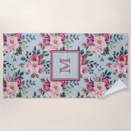 Toalha De Praia Grandmillennial Dusty Rose Floral Custom Monogram
