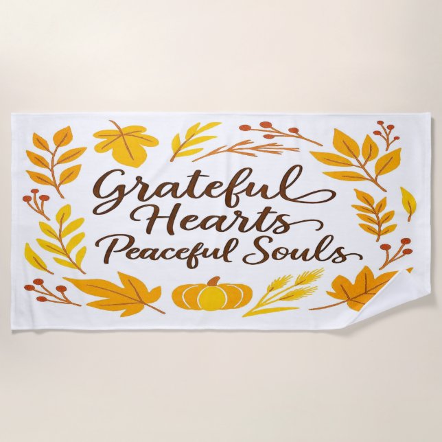 Toalha De Praia 'Grateful Hearts, Peaceful Souls' Beach Towel (Frente)