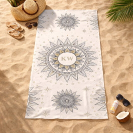Toalha De Praia Gray Gold Mandala Pattern