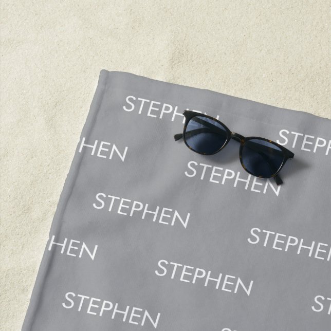 Toalha De Praia Gray minimalist custom name  (In Situ)