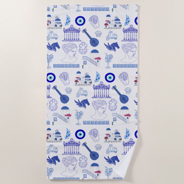 Toalha De Praia Greece Blue and White (Frente)