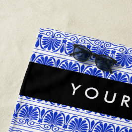 Toalha De Praia Grego Fret Arabesque Azul, Seu Nome, Personalize