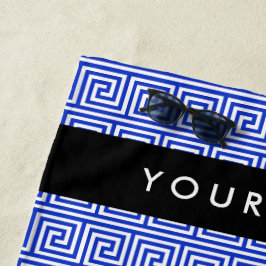 Toalha De Praia Grego Meander Key Blue, Seu Nome, Personalize