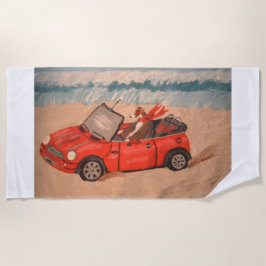 Toalha De Praia Greyhound em carro vermelho na Praia