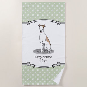 Toalha De Praia Greyhound Mãe (branco) Cachorro Bonito Mamãe Engra