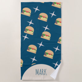 Toalha De Praia Groovy Burger Blue Name Beach Towel
