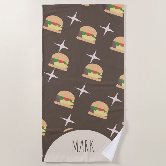 Toalha de Praia Groovy Burger Chocolate Name (Frente)