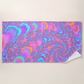 Toalha De Praia Groovy Colorido Fluorescente Trippy Espiral Fracta